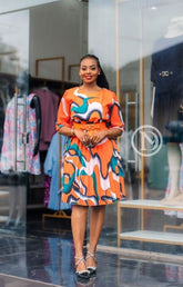 Vibrant multicolor pleated skater dress